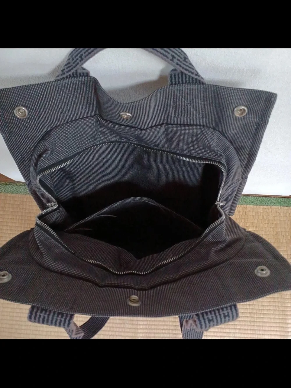 Hermes Black Canvas Messenger Tote with Signature Webbing